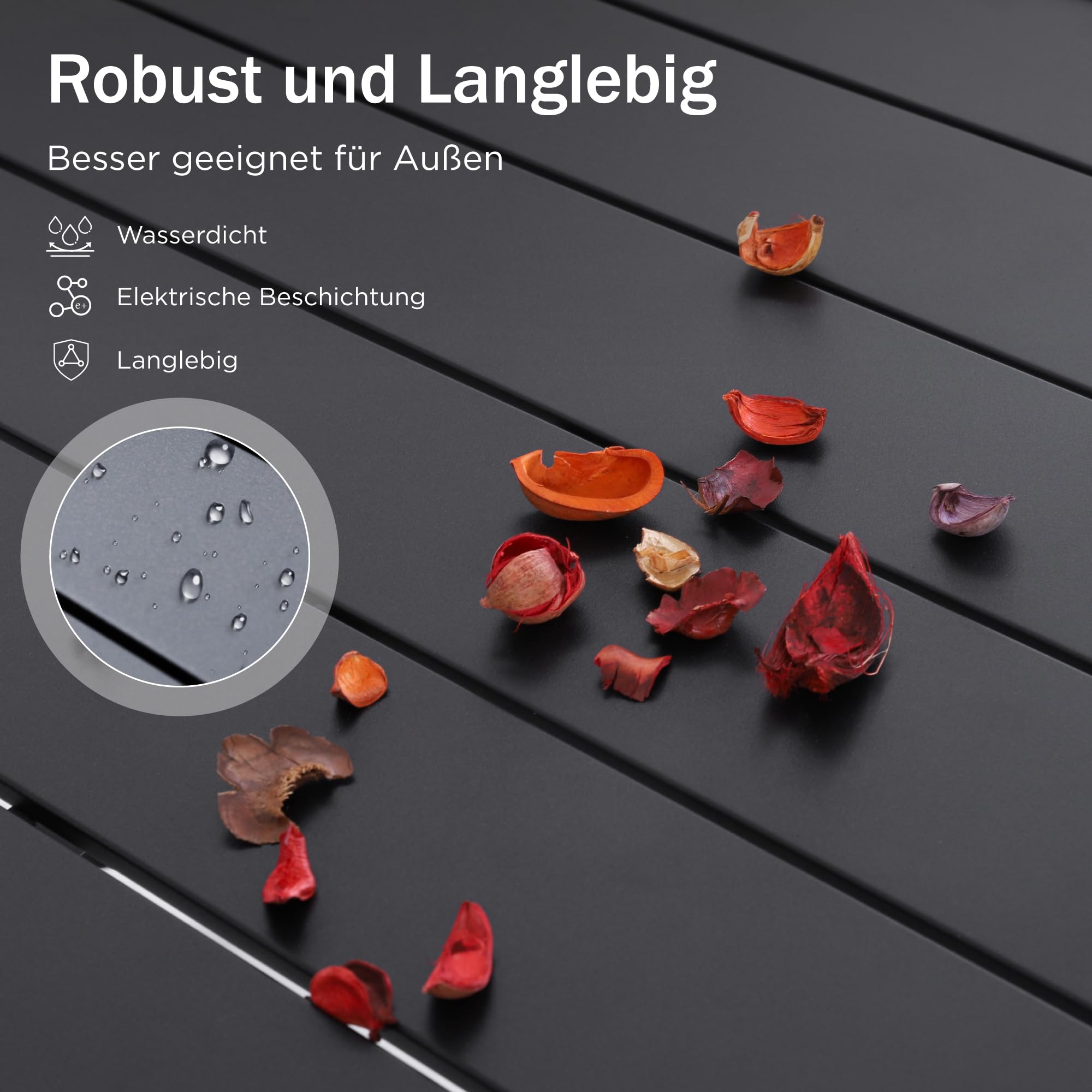 PHI VILLA Gartentisch für 6 Personen Terrasse Metalltisch mit Schirmloch | Wetterfester Stahlrahmen mit E-Beschichtung, 4-5 cm Schirmloch, Terrassentisch Für 6 Personen