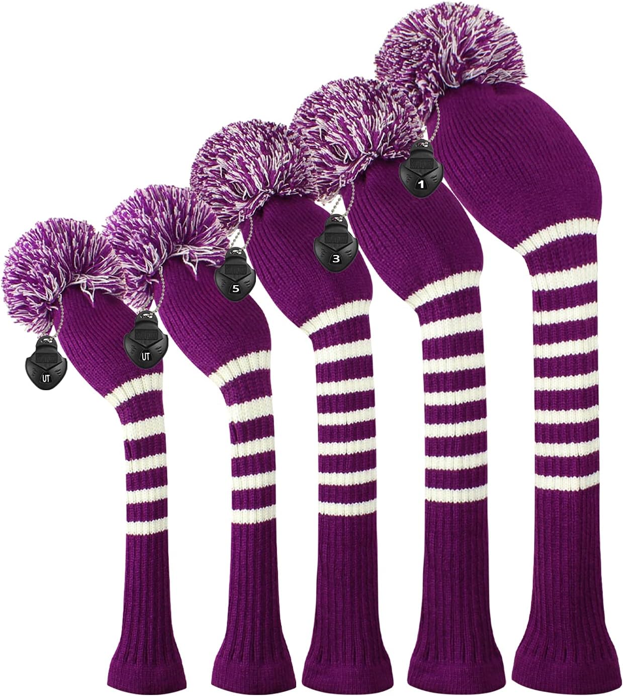 Scott Edward Golf Headcover Set of 5 PCS, Driver Wood Cover *1, Fairway Wood Cover *2, Hybrid Cover * 2, with Rotating Number Tags