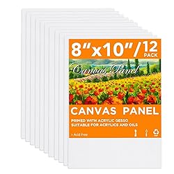 CONDA Canvas Boards for Painting, 8 x 10 inch, 12 Pack, 100% Cotton Canvas Panels, White Blank Canvases, Primed, Acid-Free, Artist Quality for Acrylic, Pouring Watercolor & Oil Painting
