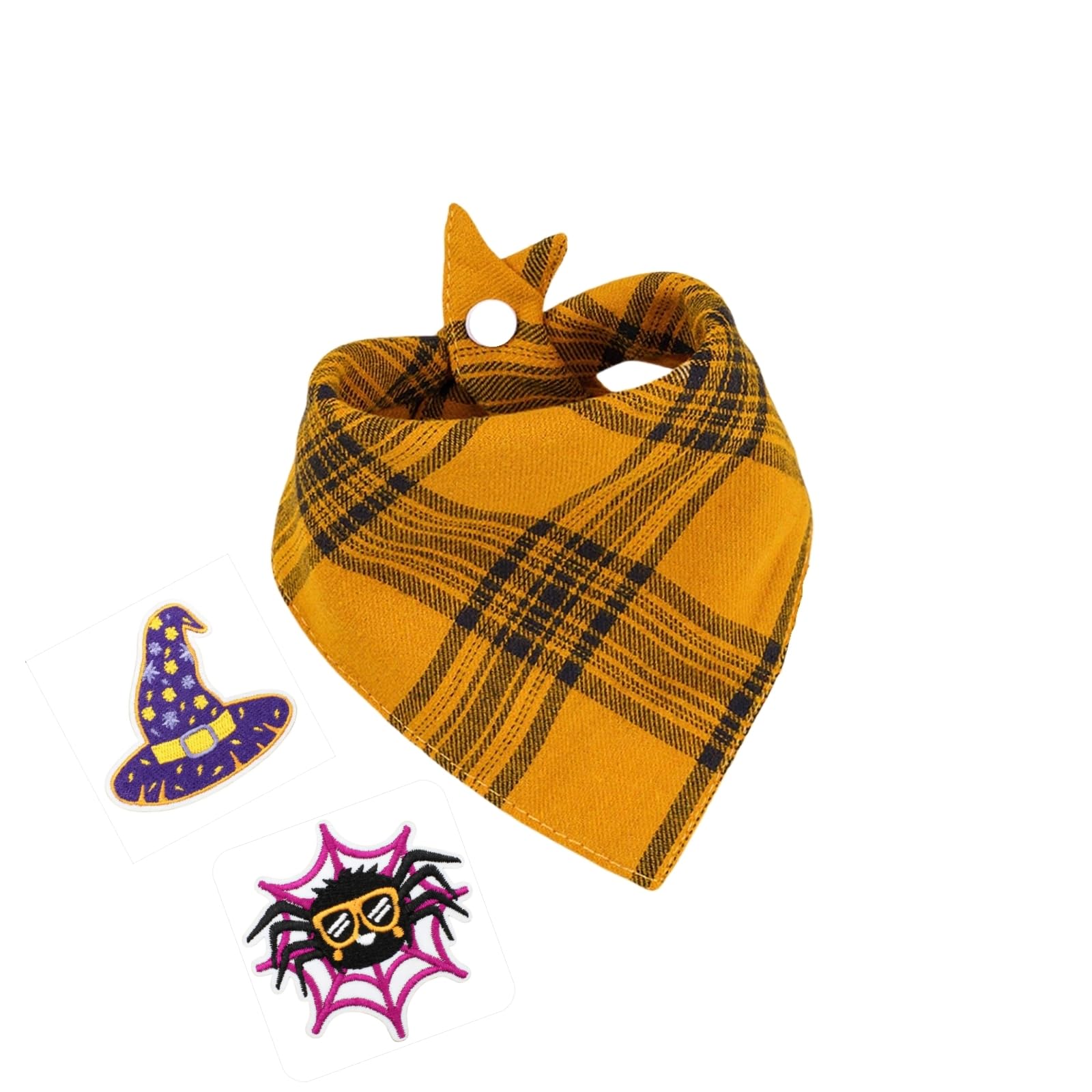 Bandana a cuadros para perro de Halloween con parches bordados y tela