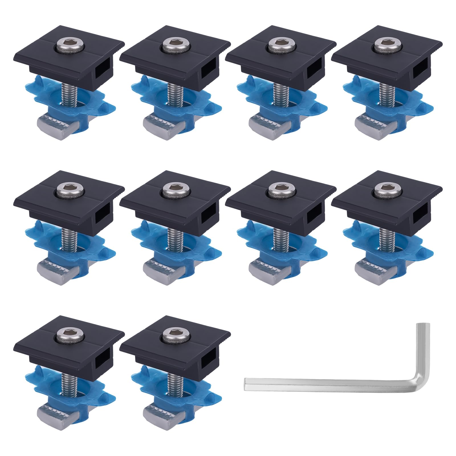 10pz Morsetti Centrali Pannello Solare per Unistrut, 30mm/35mm Supporti Montaggio Alluminio Kit Montaggio Tetto Nero per Tetto in Metallo/Lamiera/Piano e Installazione Pannello Solare Camper