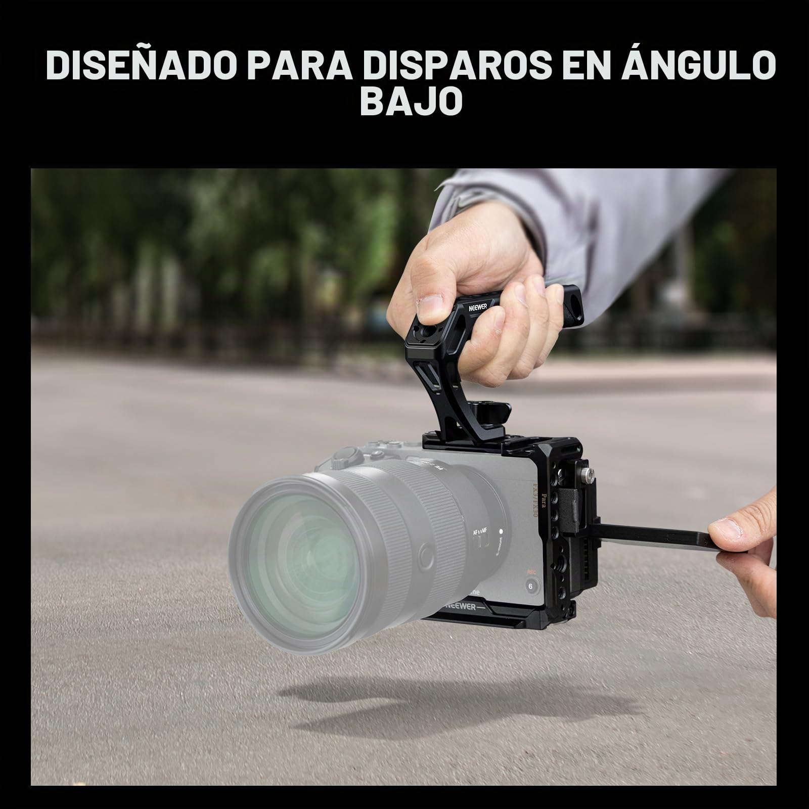 NEEWER Mango superior de cámara con tornillo de ala de 3/8 pulgadas y pasadores de localización para ARRI, agarre de silicona antideslizante con roscas de 1/4 y 3/8 pulgadas, zapatos fríos, compatible