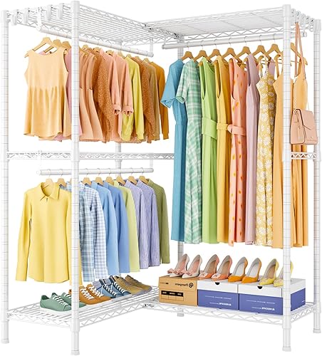 Miniatura 2 de E15 - Perchero en forma de L para esquina, perchero independiente para colgar ropa, organizador de armario resistente con 4 varillas para colgar y 8
