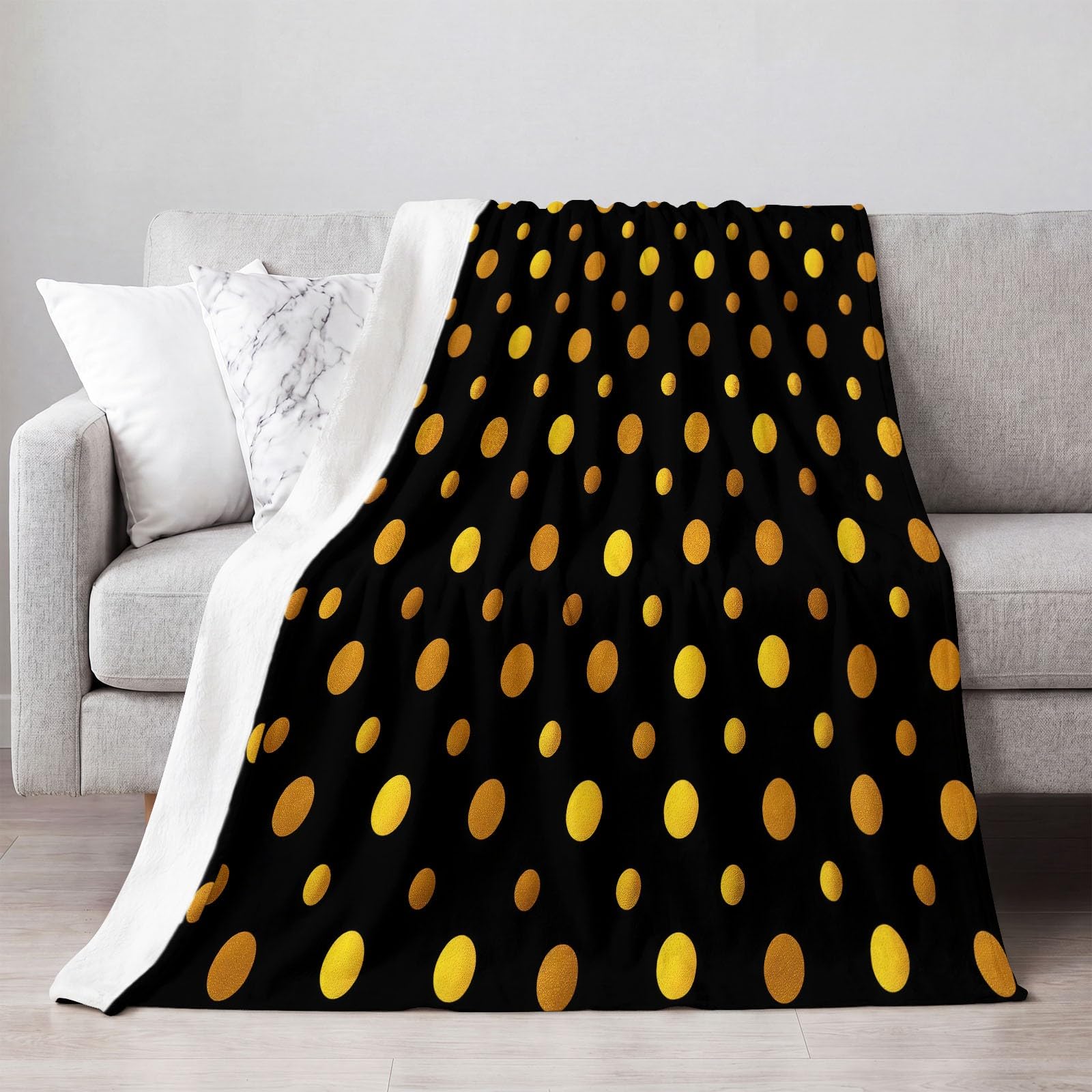 Goldene Punkte Luxus Art Deco koc flanelowy miękki 150 x 200 cm
