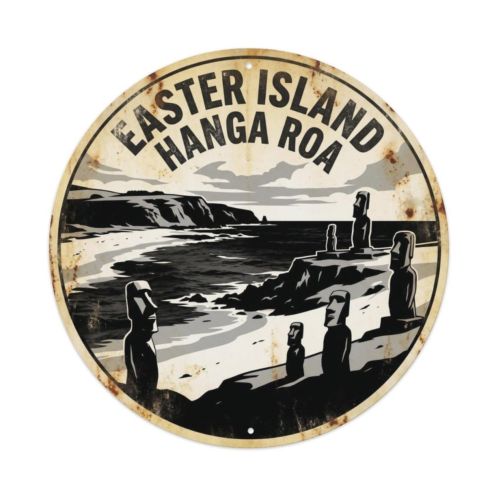 Easter Island Hangaroa Ocean Coast High Contrast Metal Tin Sign