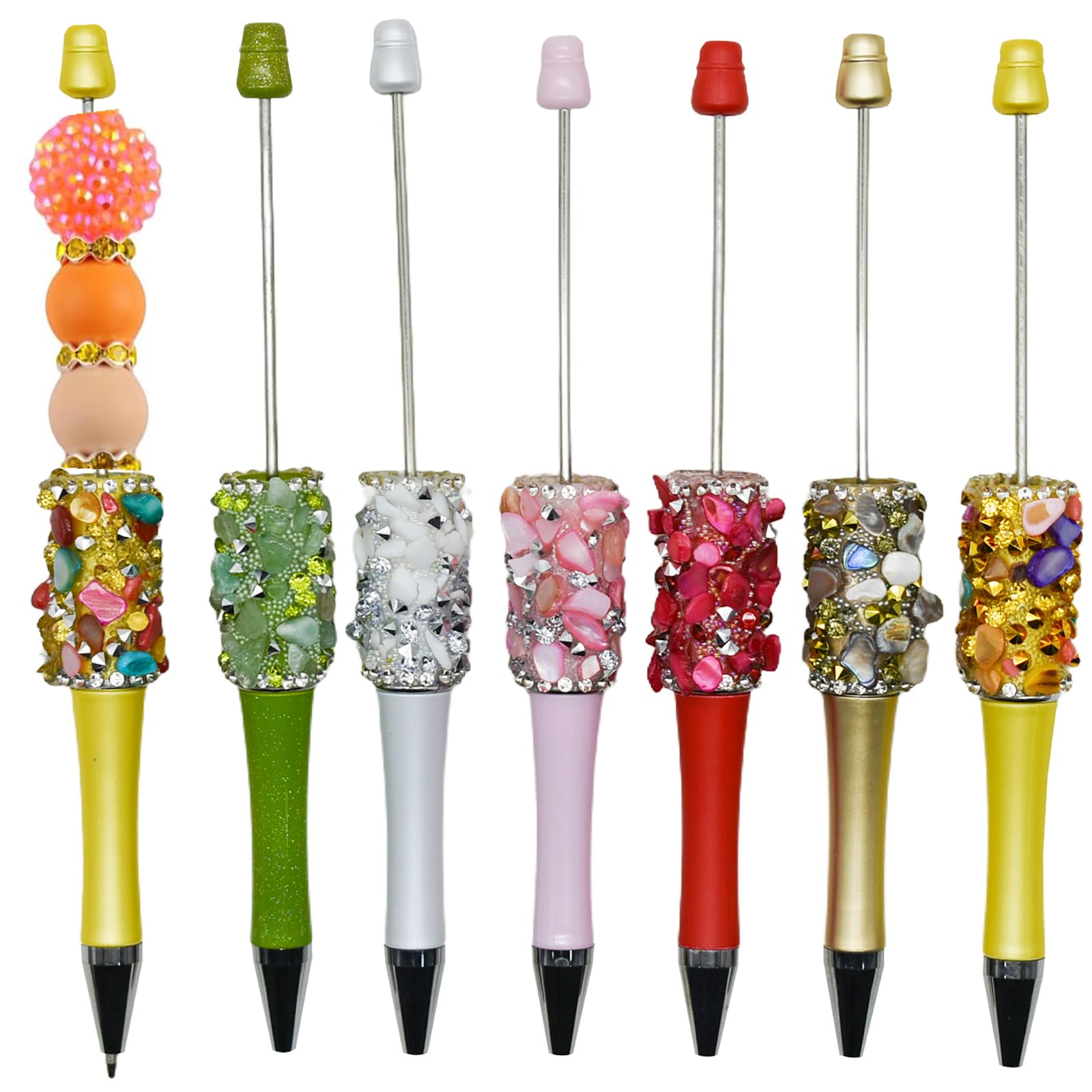 Lopenle12 Pack Colorful Stone Bead Pens, Bead Gel Pens, Beadable Pens Bead Pen Kit Bulk Beaded Pen with Crushed Stone Bling Diamond Beaded Ballpoint