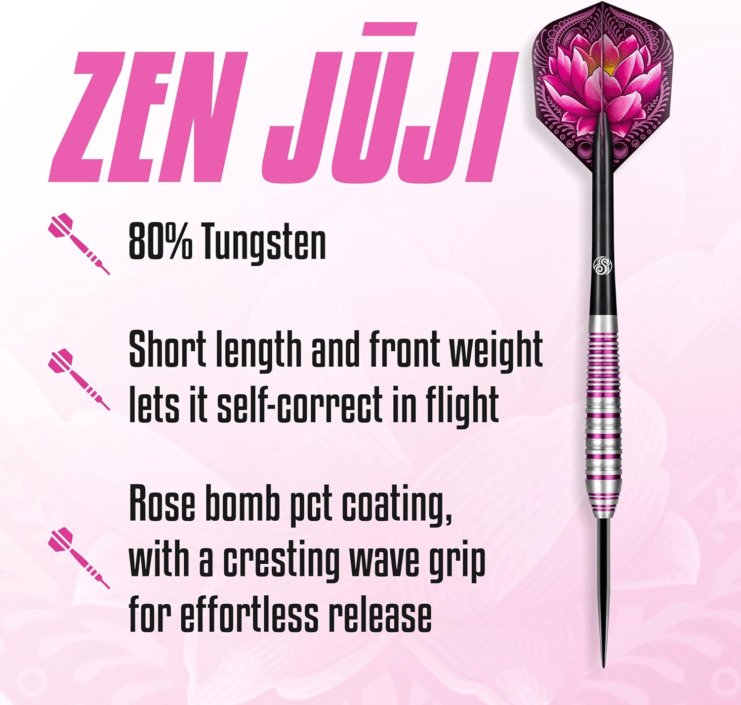 Shot! Darts Steel Tip, Zen Juji 80% Tungsten Barrels Front Weighted with Short Length for Precision Handcrafted Professional Dart Set and Flights Made in New Zealand Metal Tip Bar Darts