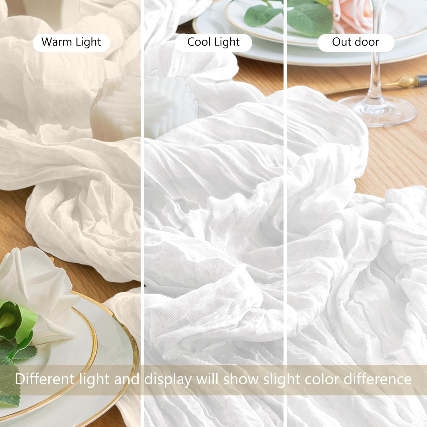 Wokceer Cheesecloth Table Runner White Christmas 3Pack 10FT Ivory Boho Gauze Fall Cheese Cloth Table Runner for Party Rustic Sheer Table Runners for Baby Bridal Shower Wedding Easter Table Decor - Image 8