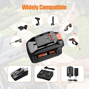 Powilling 2 Pack 6.5Ah Replacement for Worx 20V Battery and Dual Charger