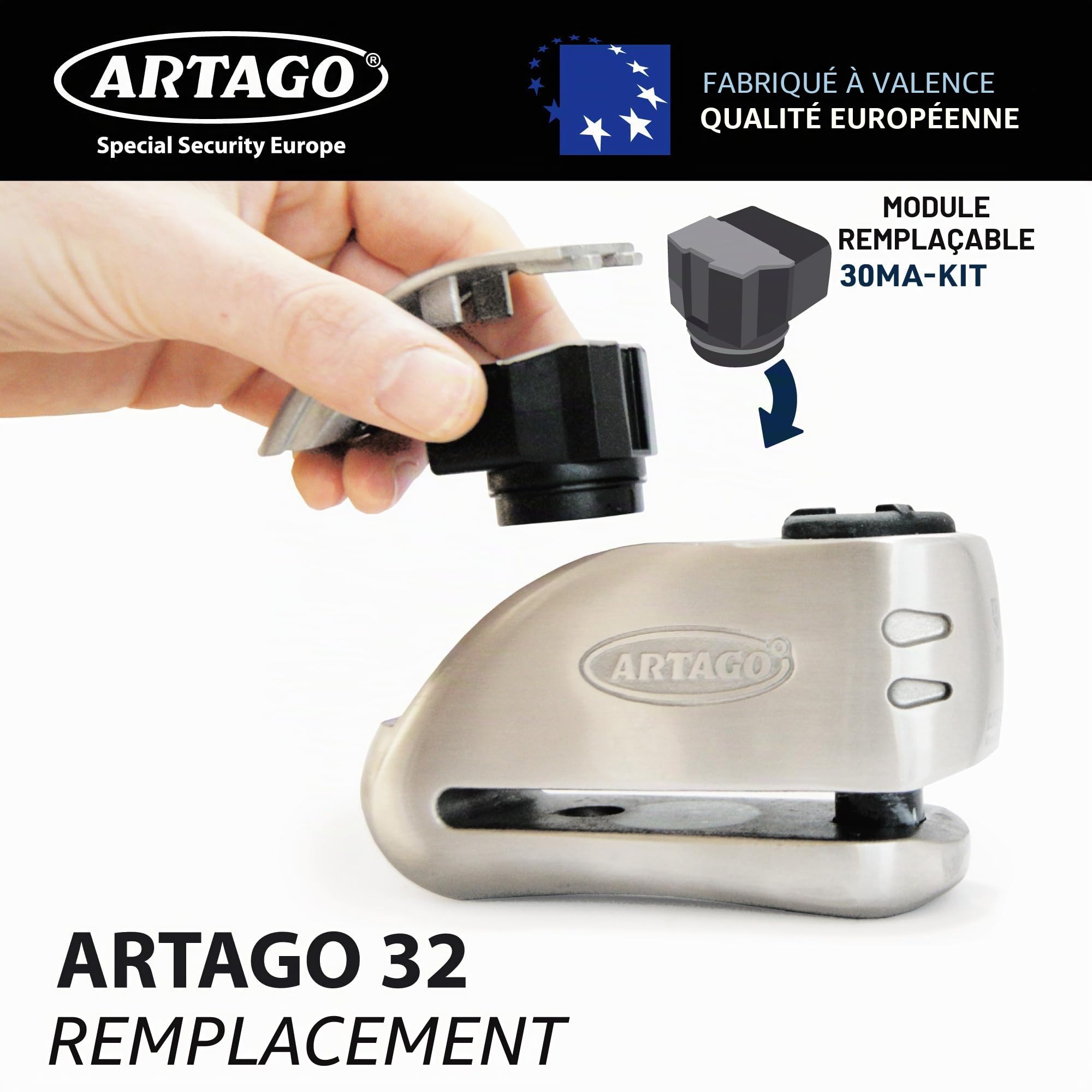 Artago 30MA-KIT Module d'alarme et Batterie CR2 Remplacement pour Antivol Moto Bloque Disque Alarme Artago 32, 30X14, 30X10