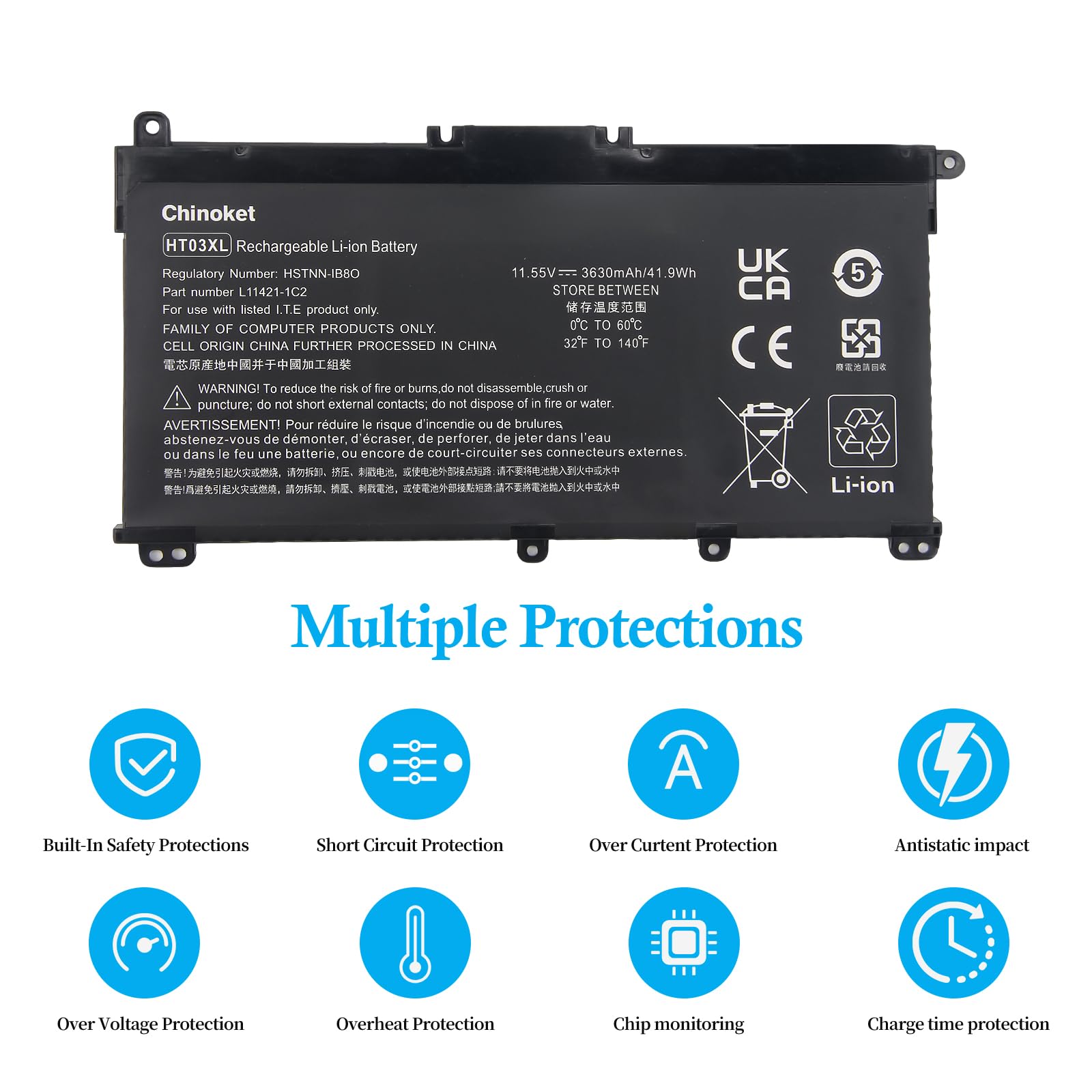 HT03XL L11119-855 Batería para portátil HP Pavilion 14-CE 14-CF 14-CK 14-cm 14-DH 14-DK 14-DF 14-MA 14Q-CS 14Q-CY 15-CS 15-DQ 15-DA 15-CW 17-by 17-CA 240 245 250 255 G7 340 348 G5 L11421-2C2