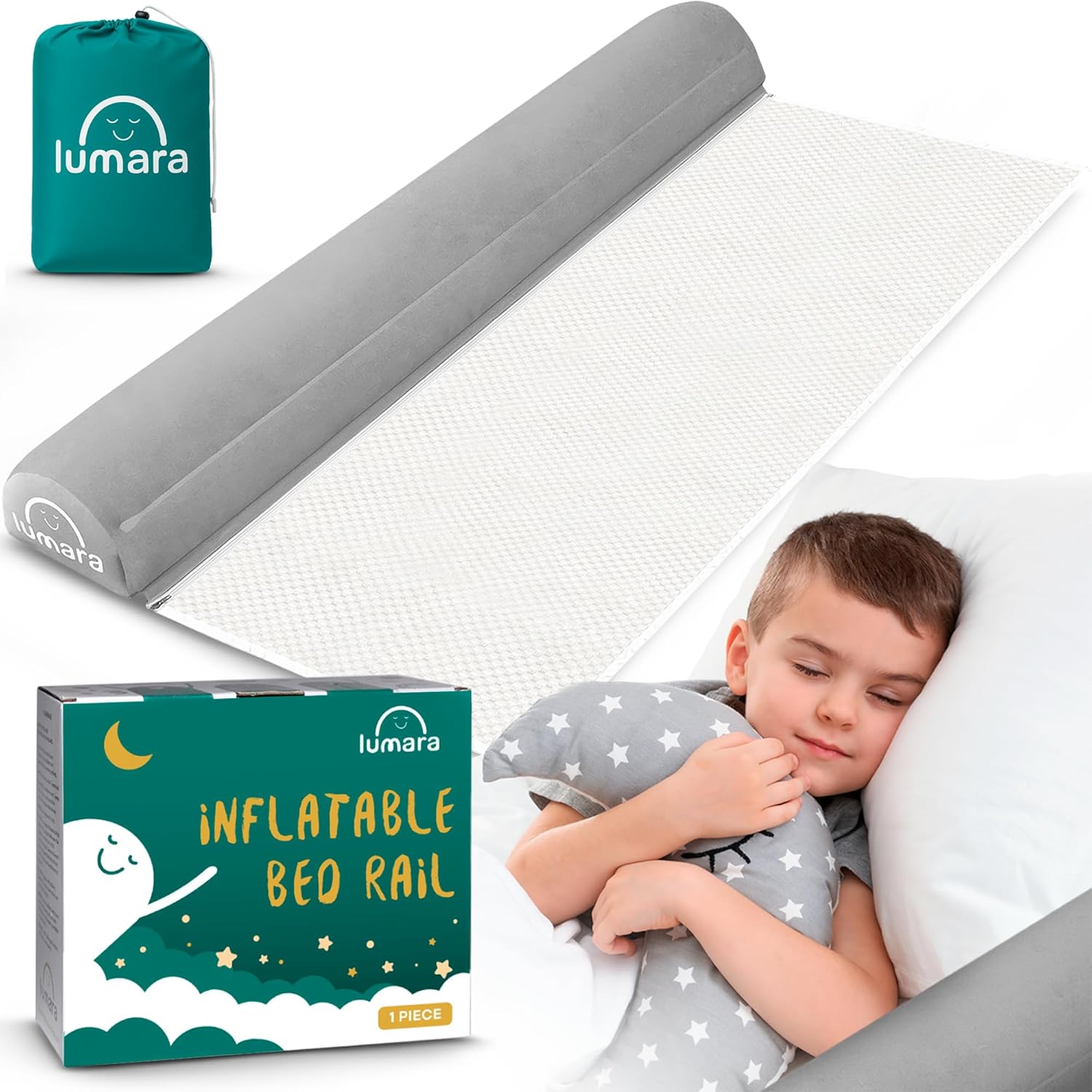LUMARA Inflatable Bed Rail for Toddlers - Portable Travel Bed Bumper for Kids Fits Twin Full Queen King Size Beds - Non-Slip Safety Guard Rails