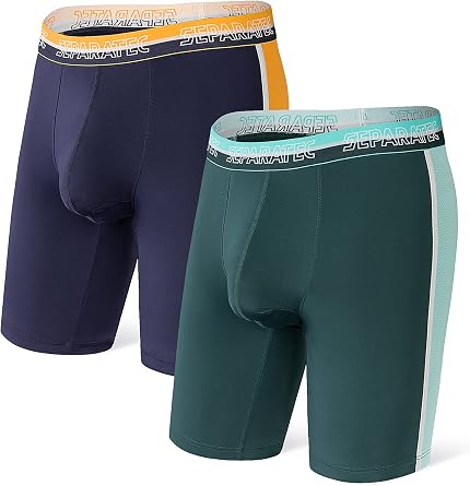 Separatec Mens Athletic Cool Mesh Fast Dry Long Leg Boxer Briefs Dual Pouch Underwear 2 Pack