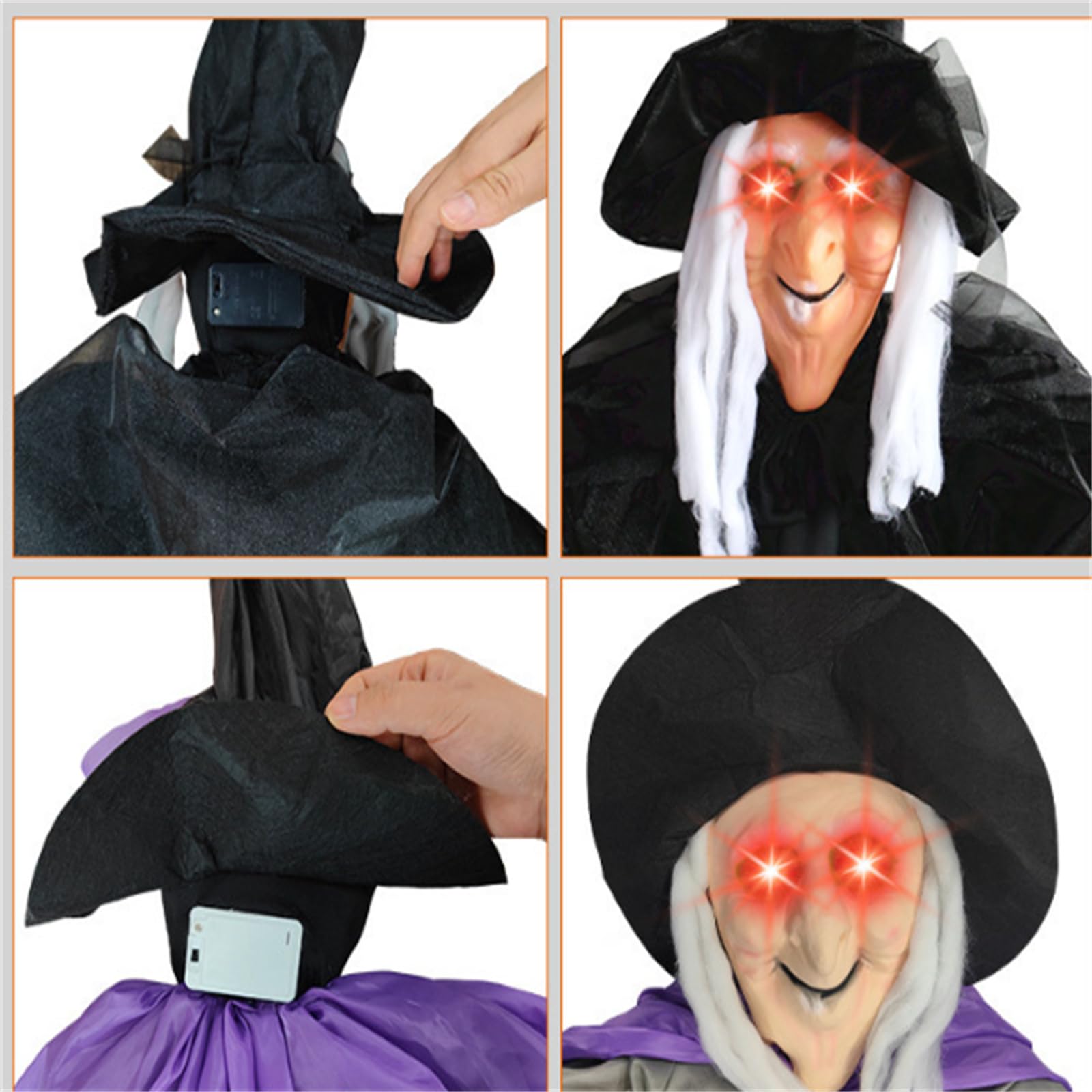 Słynna latająca czarownica na Halloween, 3,7 m, latająca czarownica, dekoracja na Halloween, dekoracje na zewnątrz, unosząca się wiedźma z dźwiękiem i aktywacją, do zbierania aktywności, ogrodu