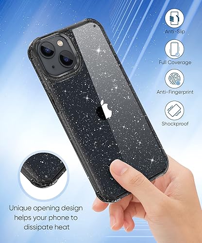 Miniatura 19 de MIODIK Funda compatible con iPhone 13, con protector de pantalla + protector de lente de cámara, funda protectora transparente con purpurina a Negro