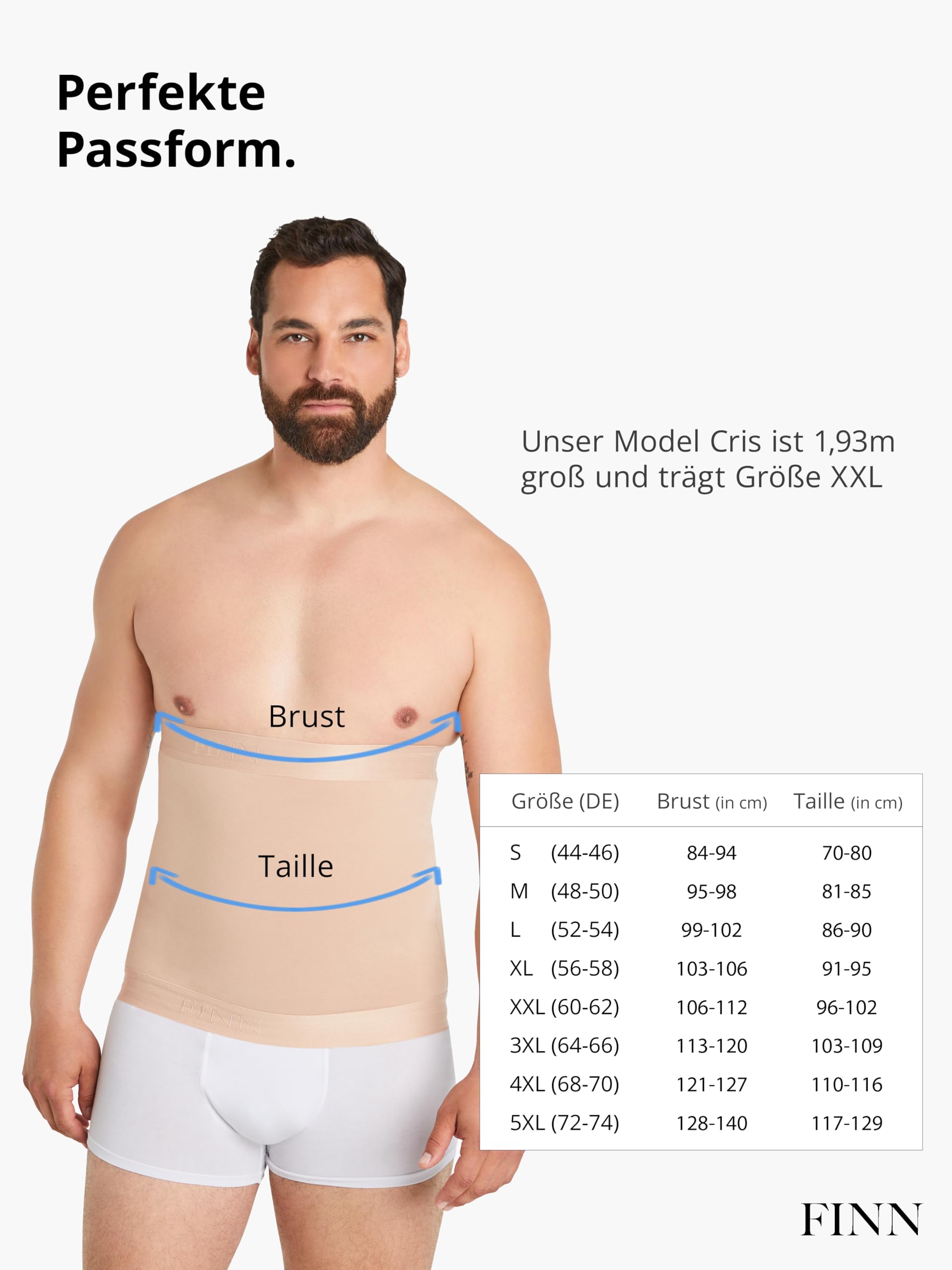 FINN Bauchweggürtel Herren – Figurformende Shapewear Bauchbinde – Starker Body Shaper mit Bauchweg Effekt – Miedergürtel und Korsett Alternative für Männer