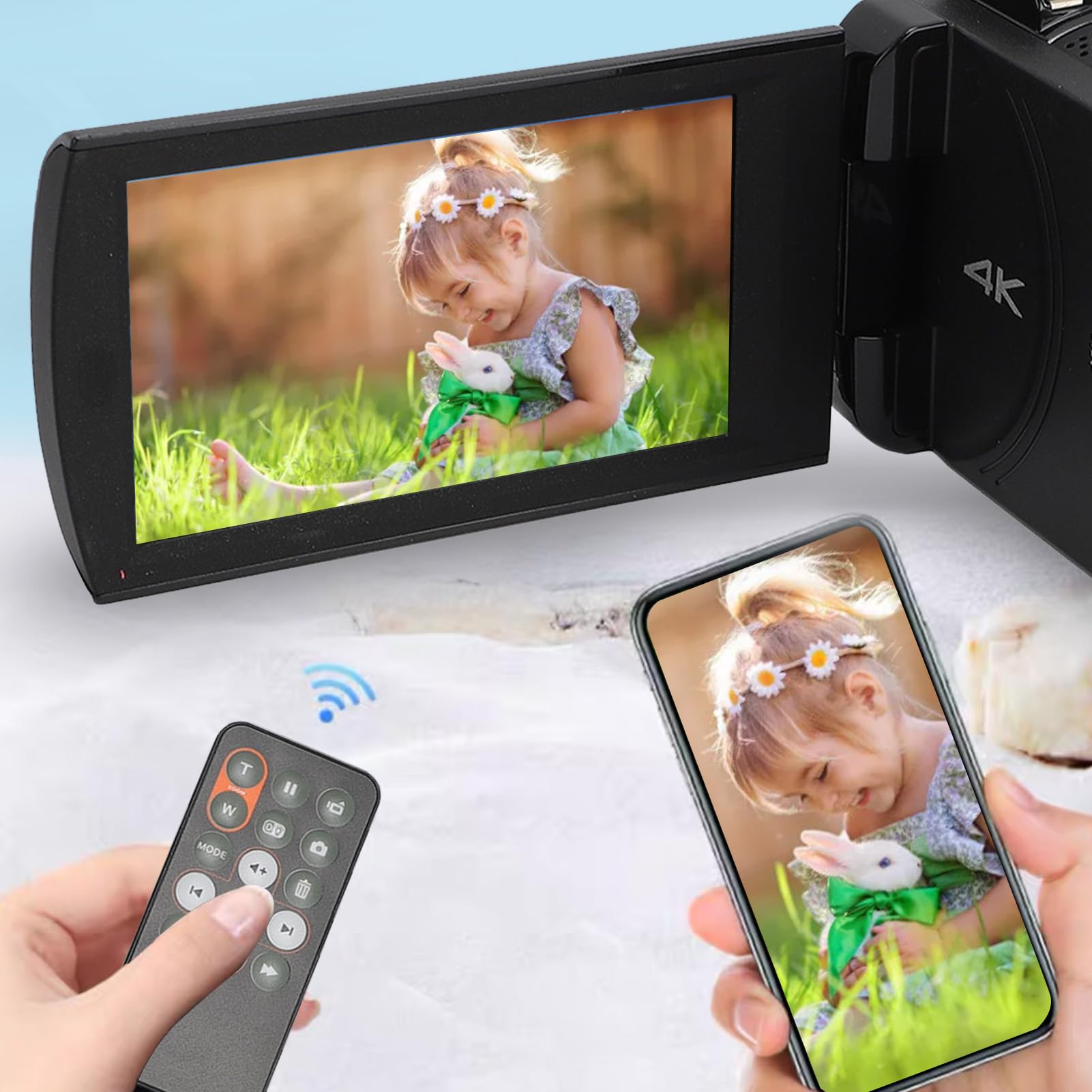 Fabater Caméscope Vidéo 4K, Caméra Vlogging 30 MP pour Youtube, Zoom 30X, Caméscope à écran Rotatif de 3,5 Pouces à 270 Degrés avec Microphone, Stabilisateur, Pare-Soleil, Télécommande