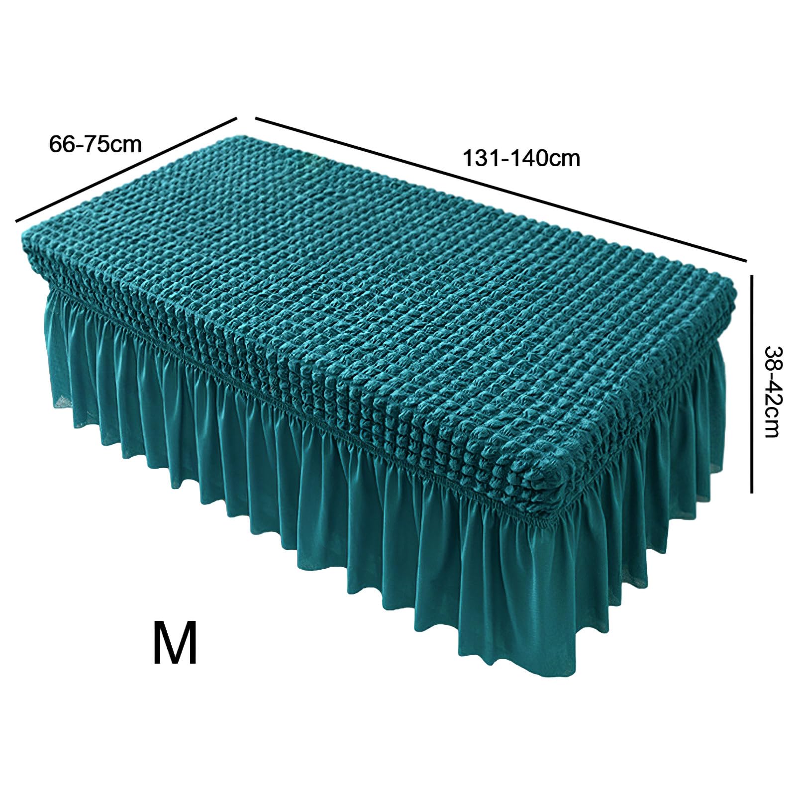 rismart Rectangle Polyester Elastic Coffee Table Cloth Cover Skirt Stain Resistant Tablecloths with Lace Edge Peacock Green,M - Image 2