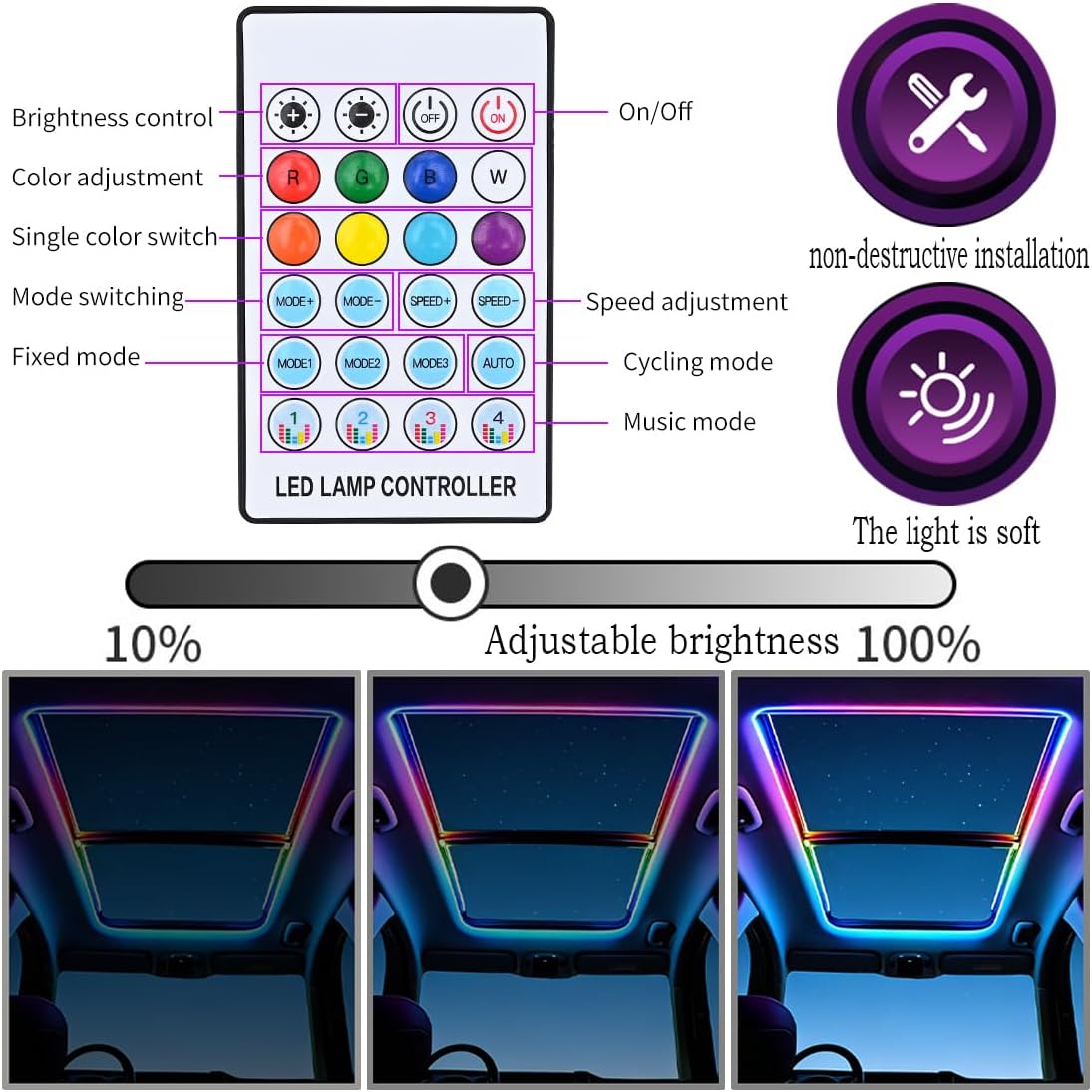 Dreamcolor Acrylic Interior Car LED Bar Light,Interior Car LED Bar Light,USB Powered Car LED Light Strip Dynamic Dream Color Chase,RGB Dynamic Chase Music Synchronous Neon Car Ambient Light