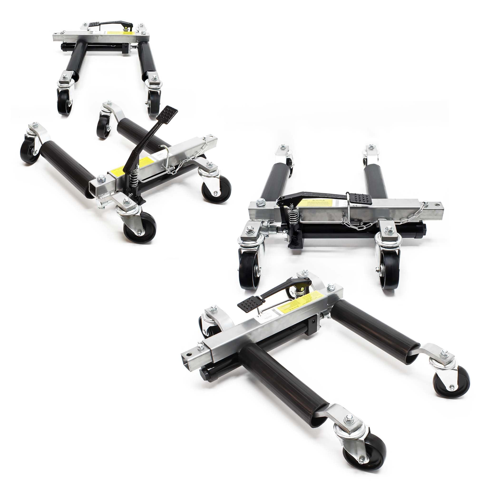 Wiltec Set Aufbewahrung für 4x Pkw Rangierhilfe und 4x Wagenheber, Rack Rollbar, Rangierheber hydraulisch je 680kg Tragkraft bis 30cm Reifenbreite
