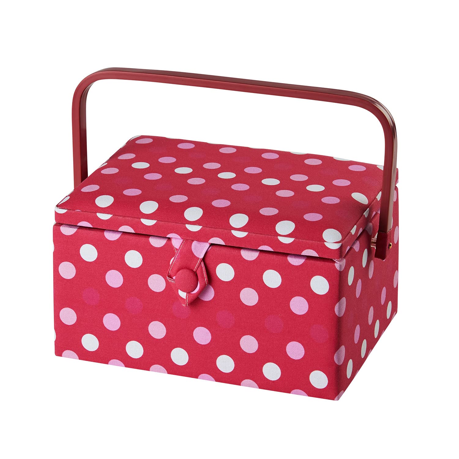 Sewing Online Red Spotred Medium Sewing Box,Red Spot Fabric | 26 X 18 X 15Cm | Storage And Organiser Basket With Compartments For Sewing Supplies,Accessories,Thread,Needles,And Scissors - Ga1126m