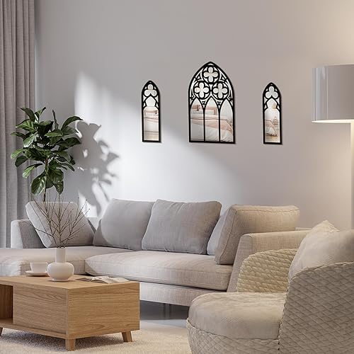 Miniatura 4 de Paquete de 3 espejos góticos para decoración de pared, marco de arco de catedral, espejo gótico para decoración de habitación, 13.78 pulgadas,