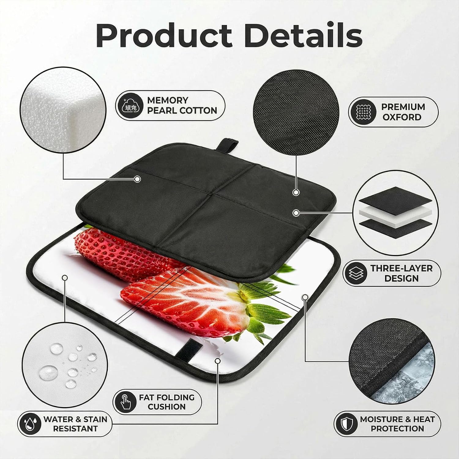 (Fresh Strawberry) Sitting Pad Foldable Seat Cushion Lightweight Camping Seat Mat with Hook for Outdoor Hiking Picnic Camping