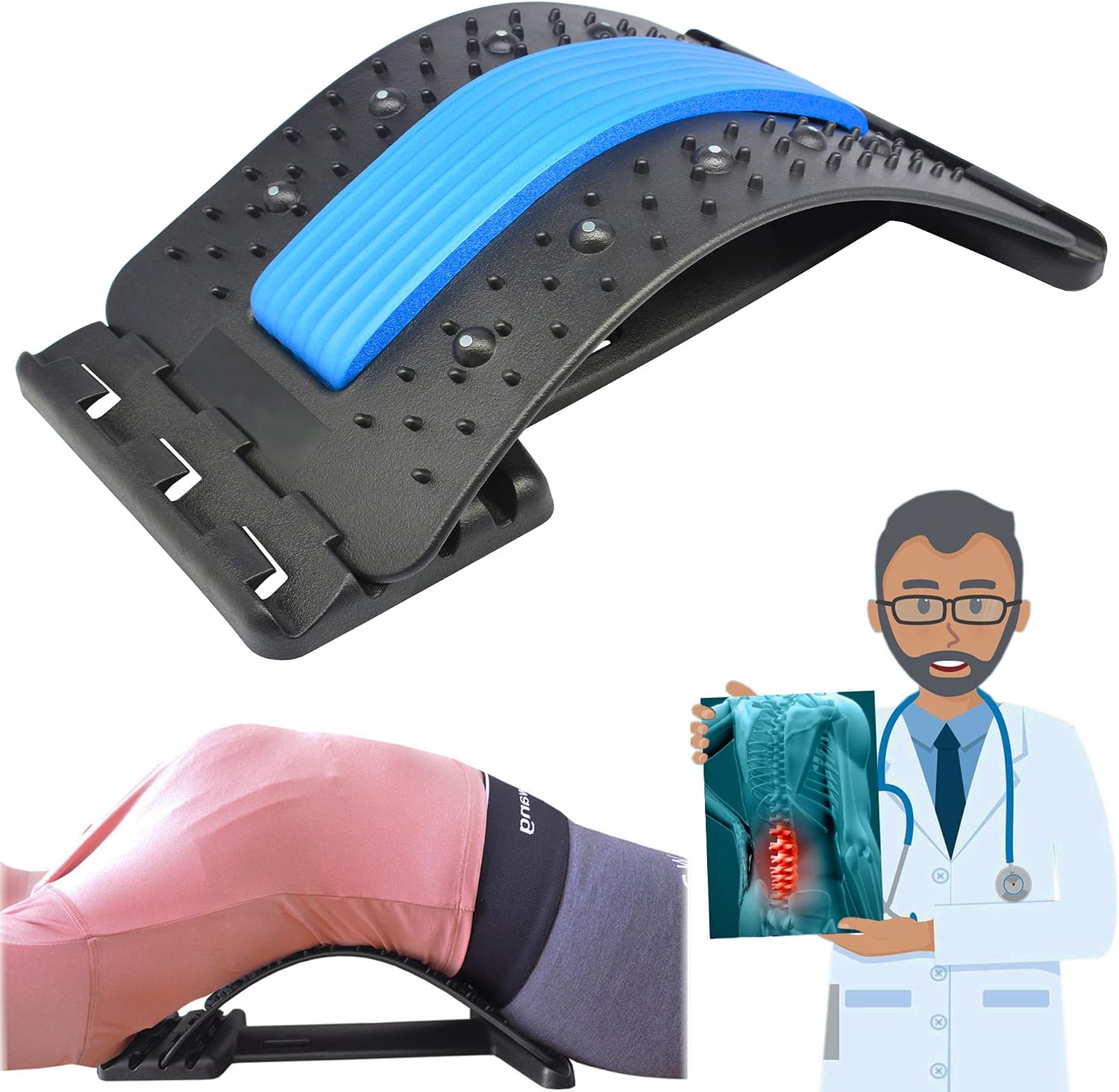 Dorras Back Stretcher, Back Pain Relief Products, 4-Level Back Cracker Spine Board Deck - Black