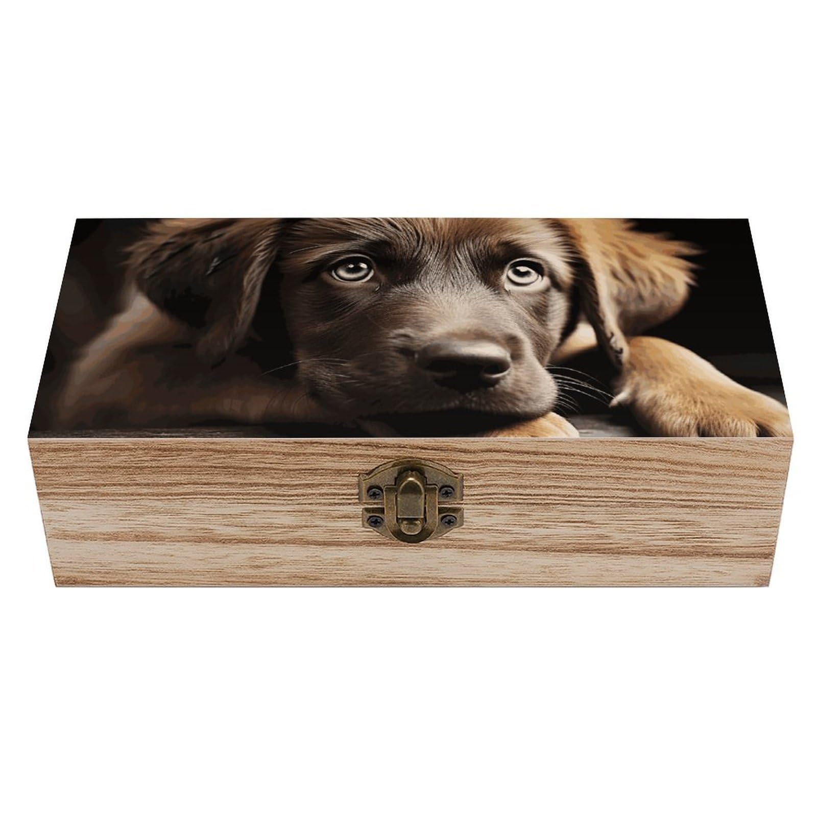 asbwuo Puppies Dog Wooden Keepsake Box Storage Boxes with Hinged Lid