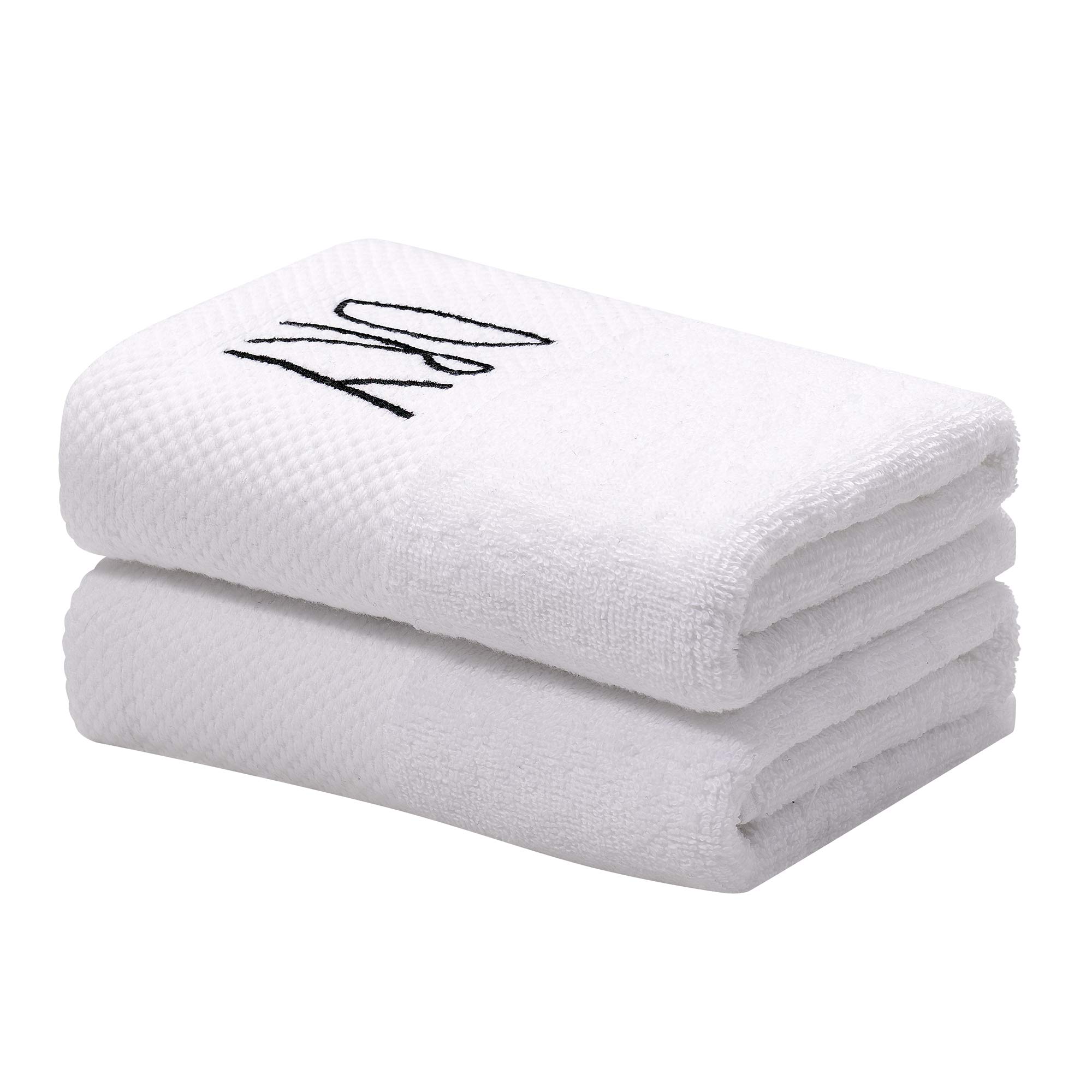 Rae Dunn Decorative Bathroom Hand Towels, Dry Embroidered Bathroom Towels Set of 2, White Guest Bath Hand Towels with Black Text (16