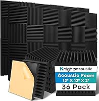 Vista 9 de Paquete de 50 paneles de espuma a prueba de sonido para paredes, 2 paneles de espuma acústica de 12 x 12 pulgadas, paneles acústicos de alta