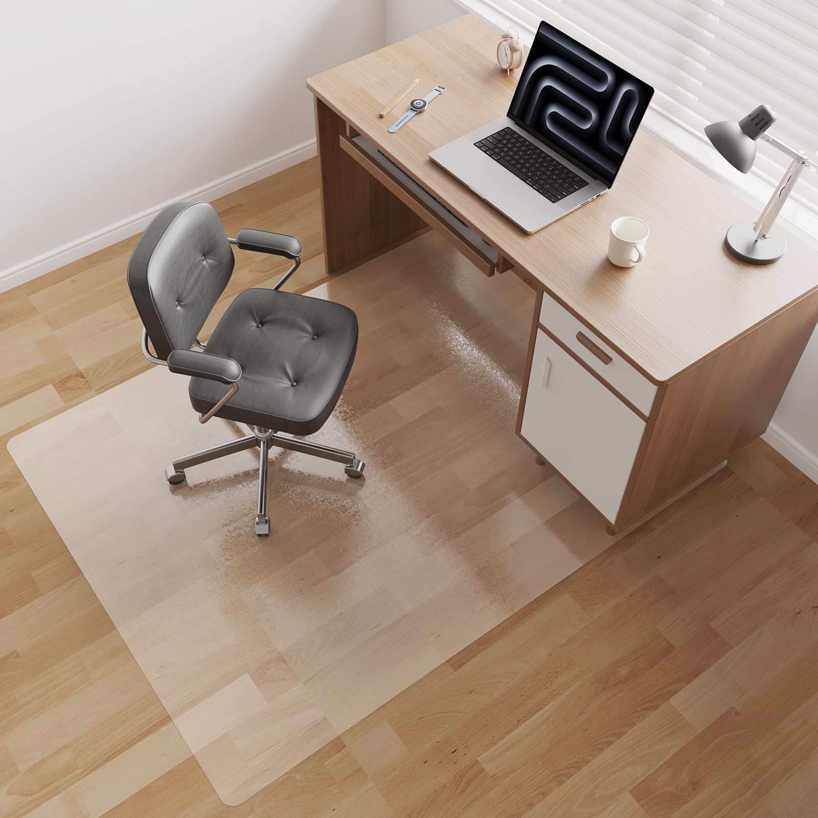 View 1 of [Two-Sided Usable] 60” x 75” Hard Floor Chair Mats for Office, Clear Computer Chair Mat for Hardwood, Plastic Desk Floor Mat for Hardwood Floors, Rubber Office Chair Mat for Tile/Laminate Floor