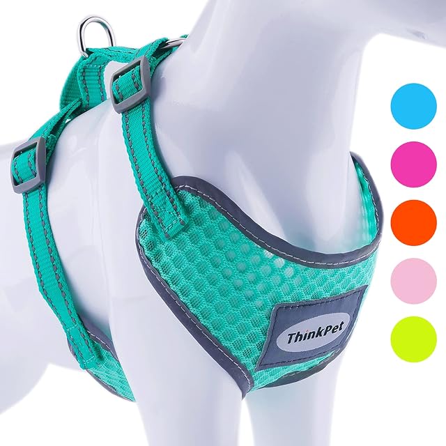 ThinkPet Reflective Breathable Soft Air Mesh No Pull Puppy Choke Free Over Head Vest Ventilation Harness for Puppy Small Medium Dogs (Neon Green,M)