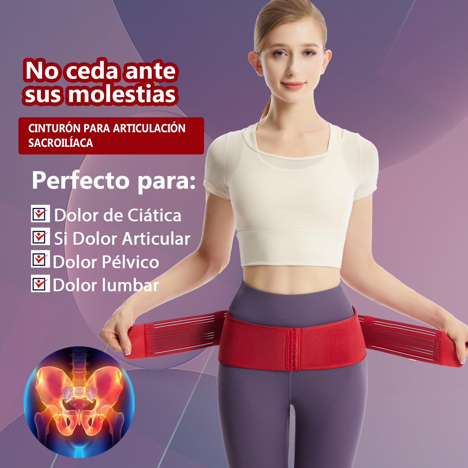 Paskyee Sacroiliac SI - Cinturón de cadera articular con ganchos y ojos extra de 6 filas, soporte de espalda baja para hombres y mujeres, cinturón de apoyo pélvico (Más(cadera 85-100 cm))