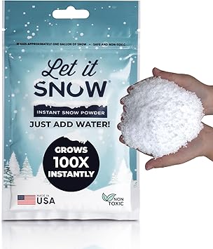 Let it Snow Instant Fake Snow Powder - Made in The USA, Safe & Easy to Use Artificial Snow for Slime, Holiday Decorations, Photography & Sensory Play, 1 Pack, Makes 1 Gallon