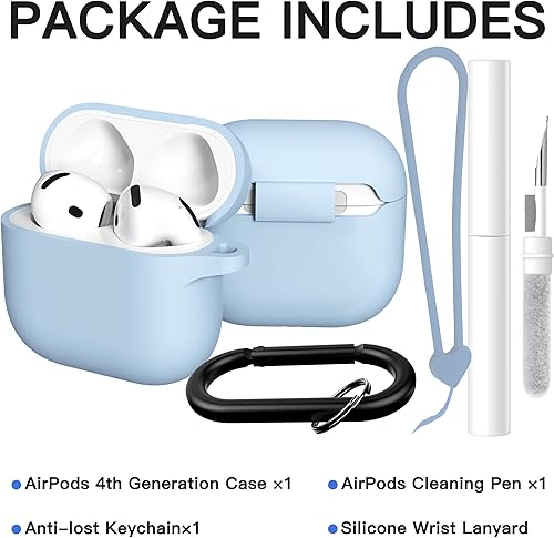 Miniatura 5 de Brujula Funda protectora de silicona para AirPods 4 cancelación activa de ruido compatible con AirPods de 4 generación 2024 (azul claro)