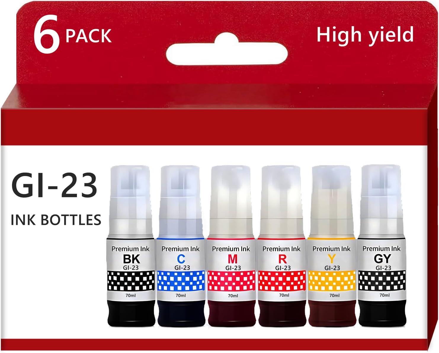 GI23 Ink Bottles (dye Ink) Compatible with Canon GI-23 Refill Ink GI23 Ink Refill Bottles use for Canon PIXMA G620 Refill Ink Pixma G620 G520 Printer (Black,Cyan,Magenta,Yellow,Red,Gray)