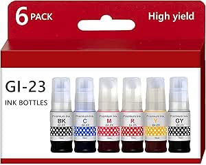 FANSHENG GI-23 Ink Refill Bottles (6-Pack) For Canon PIXMA G620 & G520 MegaTank Printers - High Yield 70ml