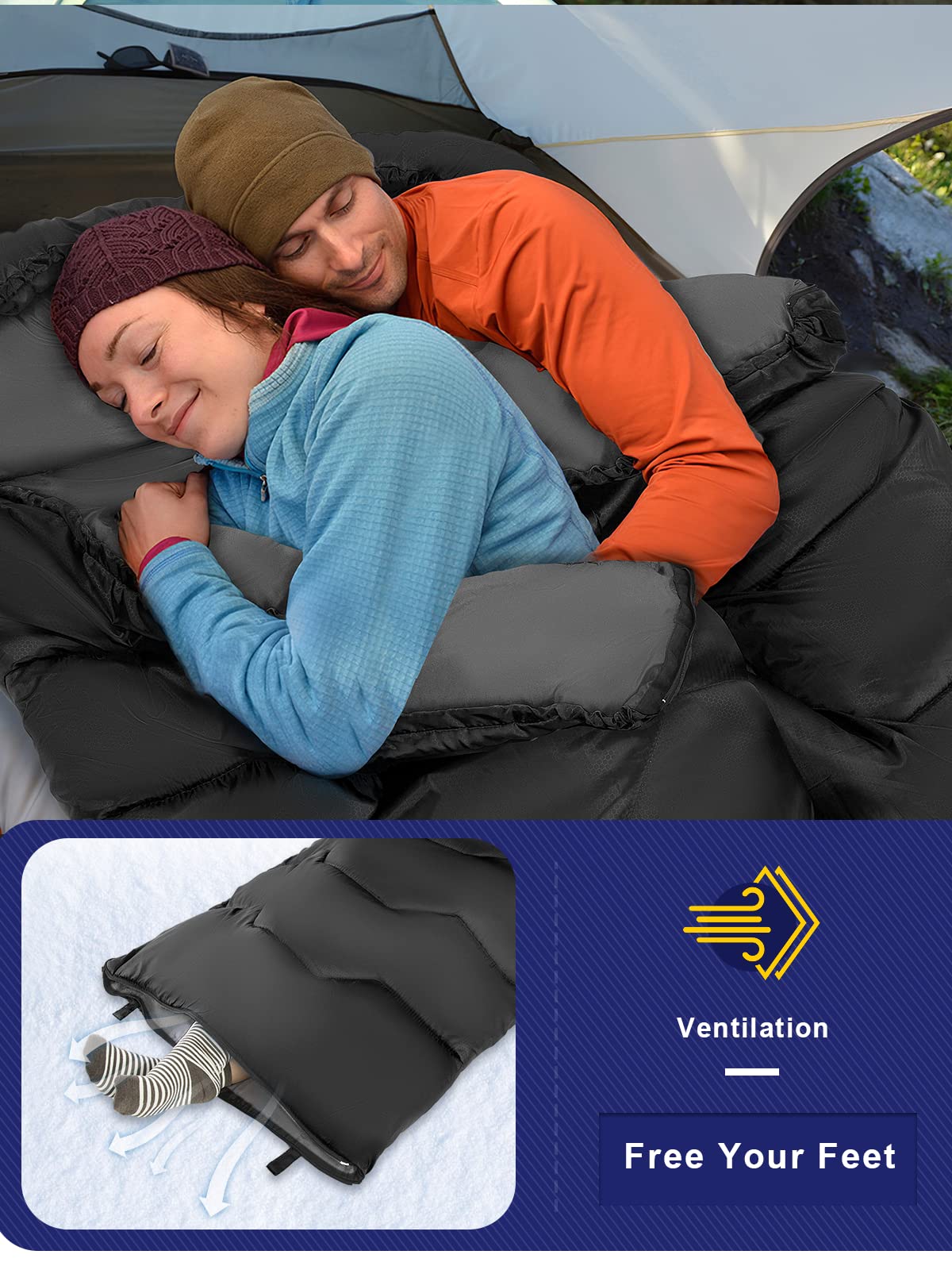 Forceatt Saco de Dormir para Adultos (210x80CM) -7~20°C Saco de Dormir Compacto 4 Estaciones, Saco de Dormir Invierno a Prueba de Agua y Desgarros,Lgrande para Camping y Senderismo.