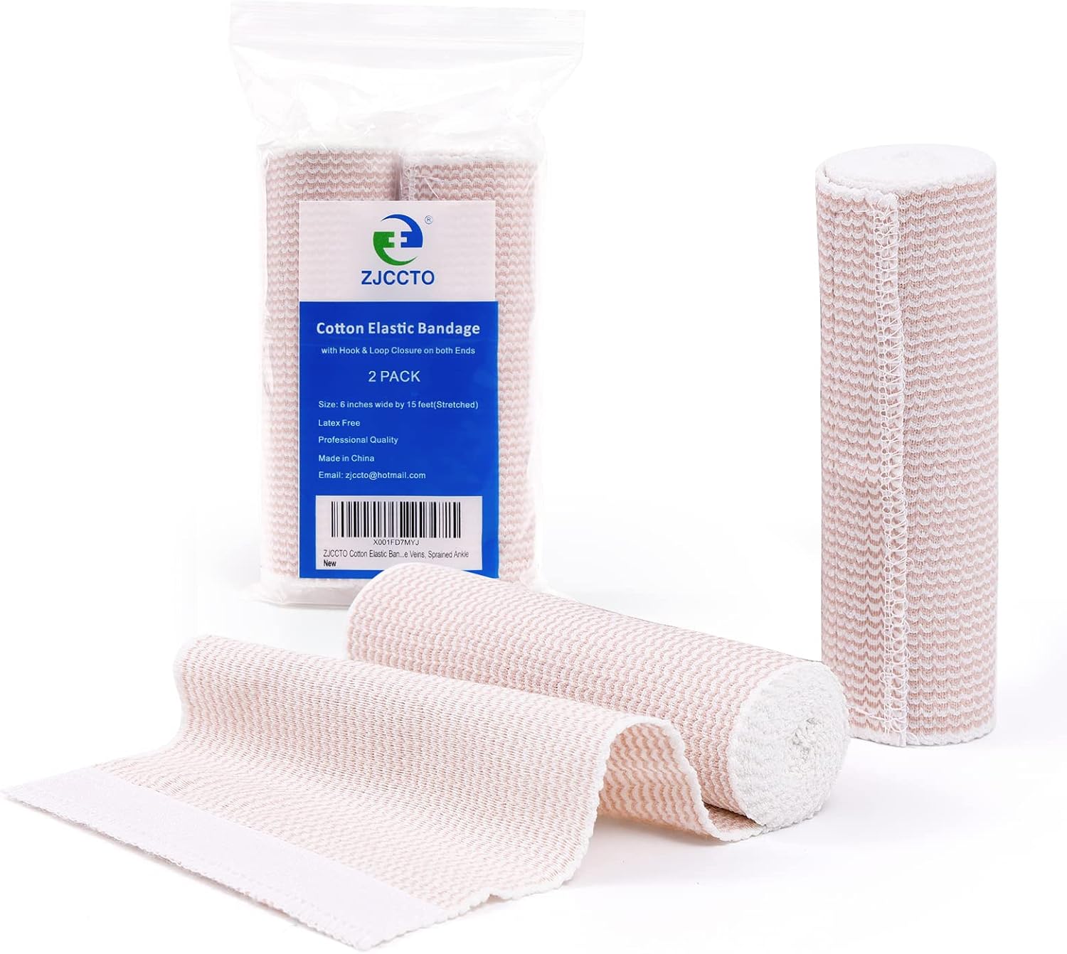 ZJCCTO Elastic Bandage 2 Pack. 6 Inches Wide x (13 to 15 ft. When Stretched) with Hook and Loop on Both Ends, Latex Free Bandage. Perfect Compression Wrap for Varicose Veins,Sprained Ankle