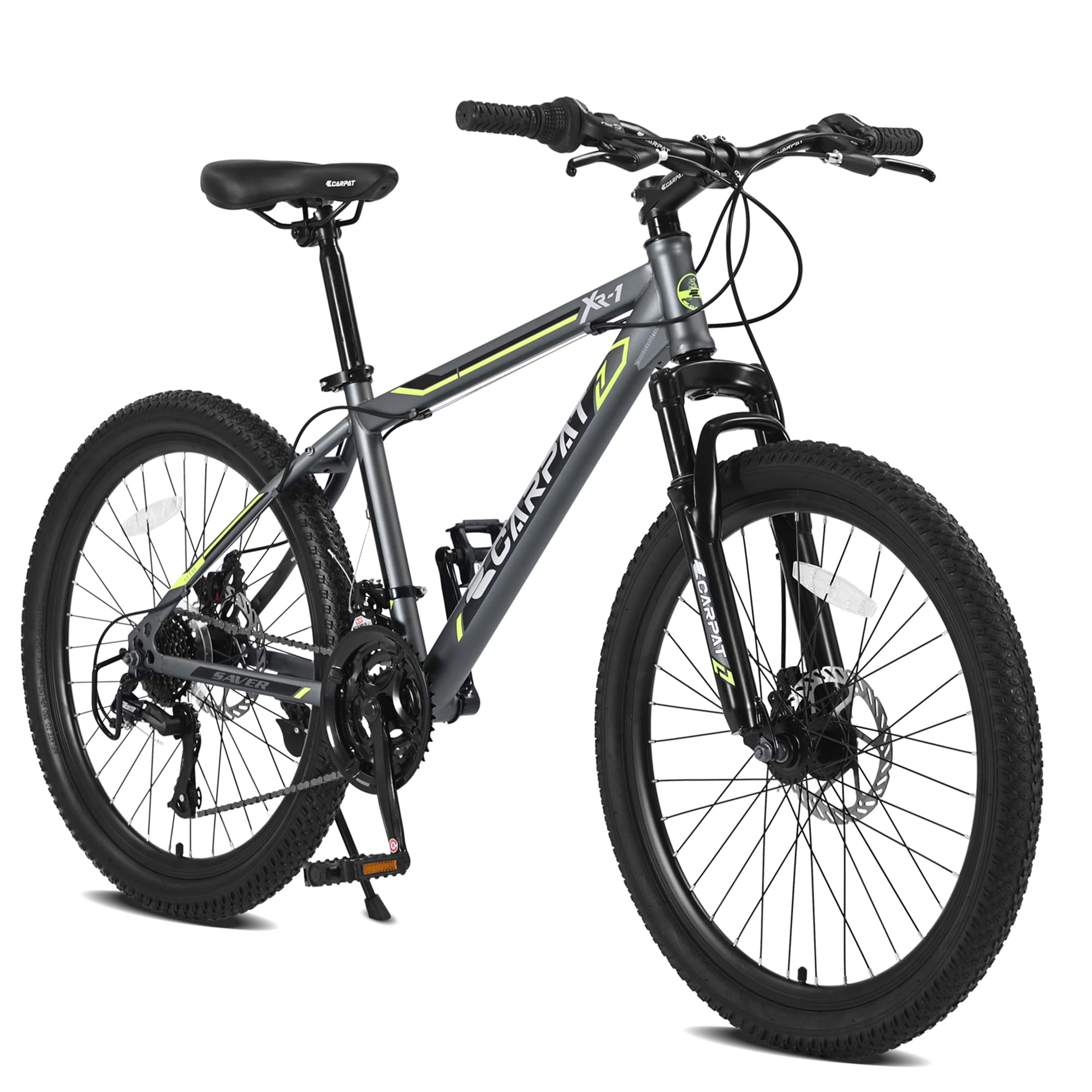 24 Inch Bicycle for Boys and Girls, Steel Frame Mountain Bike with Shimano 21-Speed Gears, Dual Disc Brakes and Front Suspension