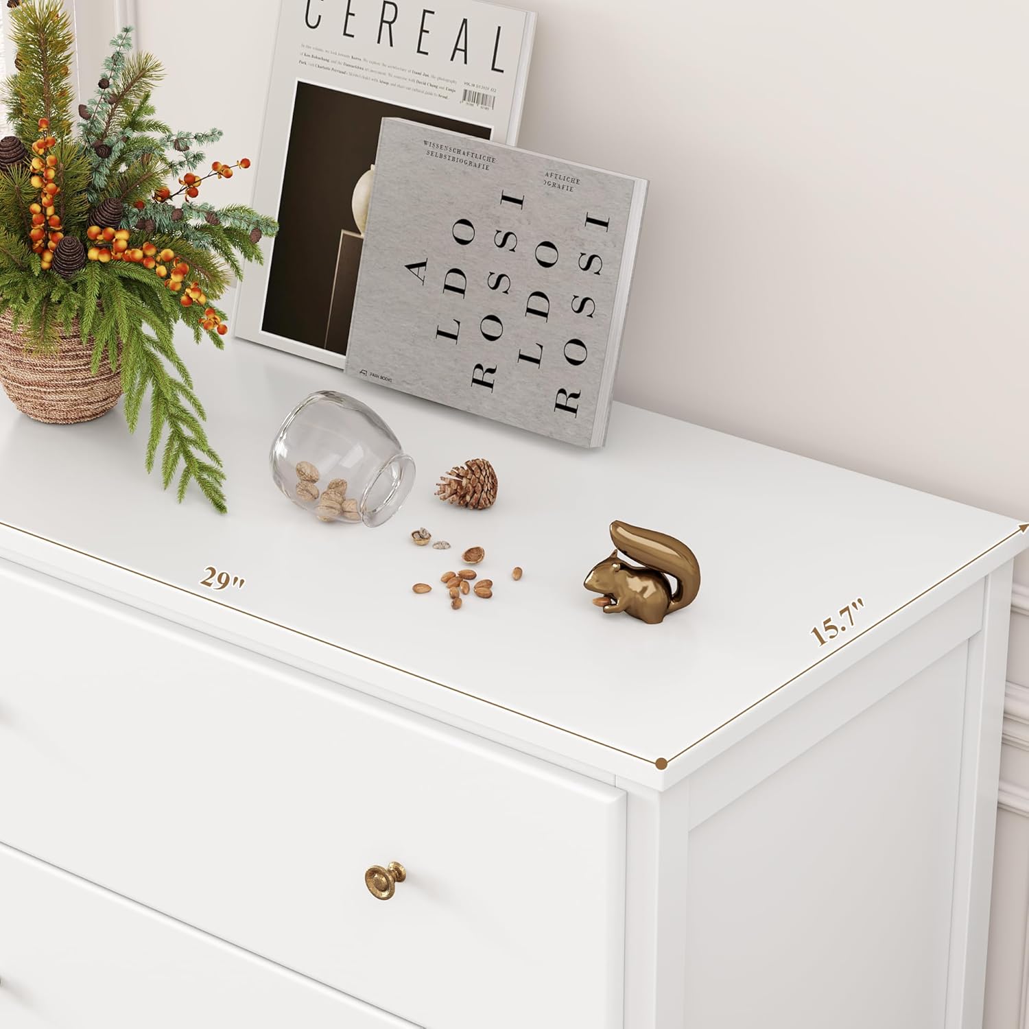 HOUSUIT White Dresser, 4 Drawer Dressers Chest of Drawers, Modern Tall Dresser, Wood Drawer Chest Storage Cabinet for Living Room, Hallway, Entryway, Home Office, Ivory White