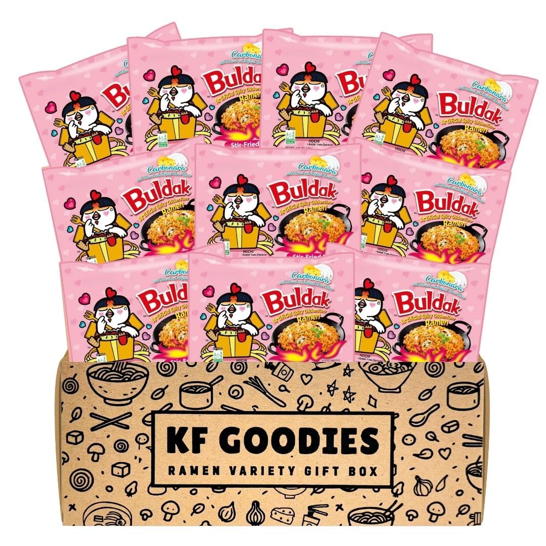 KF GOODIES Korean Ramen Variety Pack Gift Box (10 Count) – Spicy Buldak Noodle Assortment for Birthdays, College Care Packages, Office Snacks, and Gift Baskets