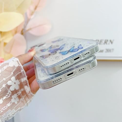 Miniatura 6 de MUNDULEA Funda compatible con iPhone 15 transparente con diseño de mariposas para mujeres y niñas, flexible, TPU con estrellas, brillantina,