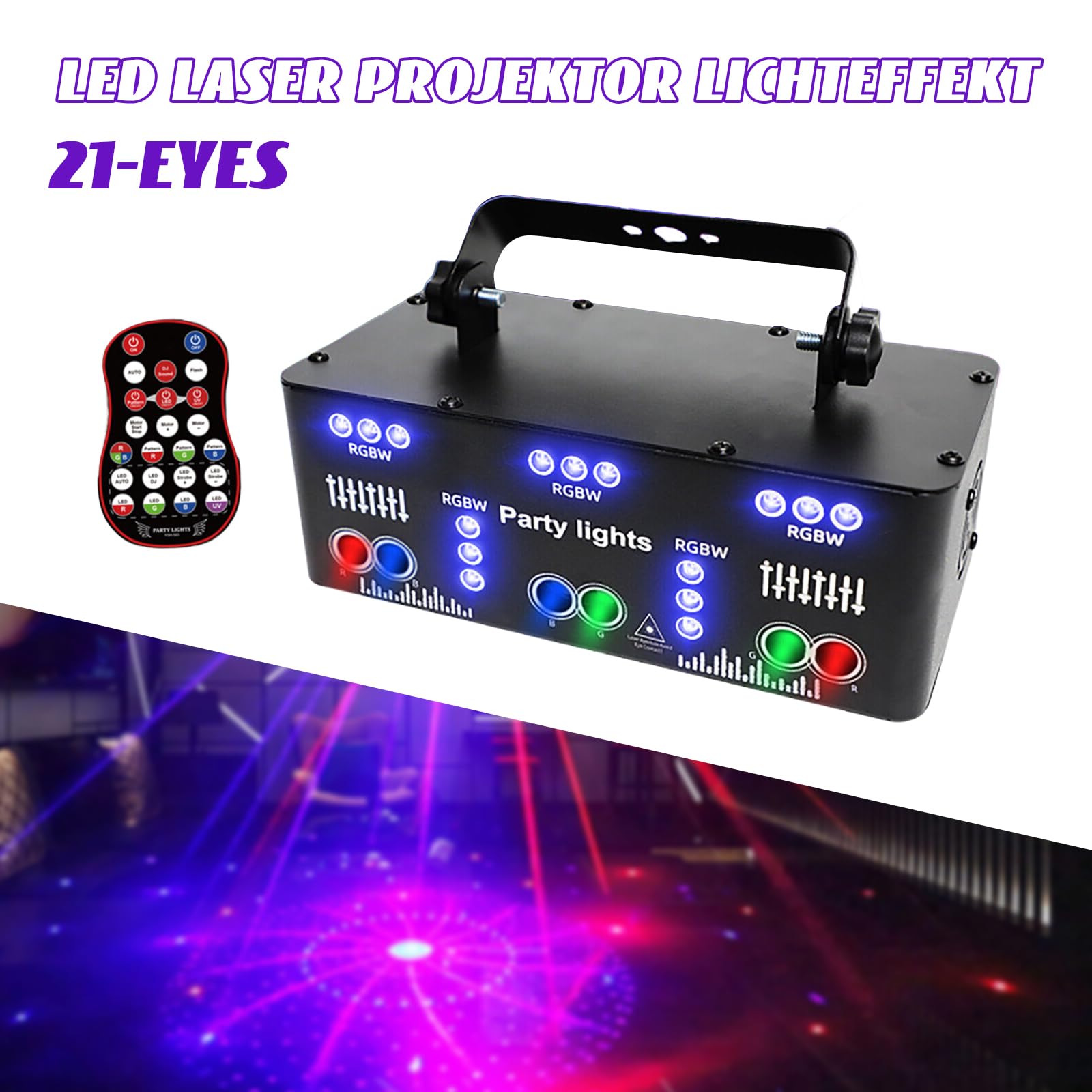 Discolicht Partylicht, 21 Augen Laser Laserlicht BüHnenbeleuchtung,LED RGB Licht DJ Projektor Musikgesteuert DJ Disco Lichter,Stroboskop Partylicht Discolicht DMX Effekt Spotlight [Energieklasse E]
