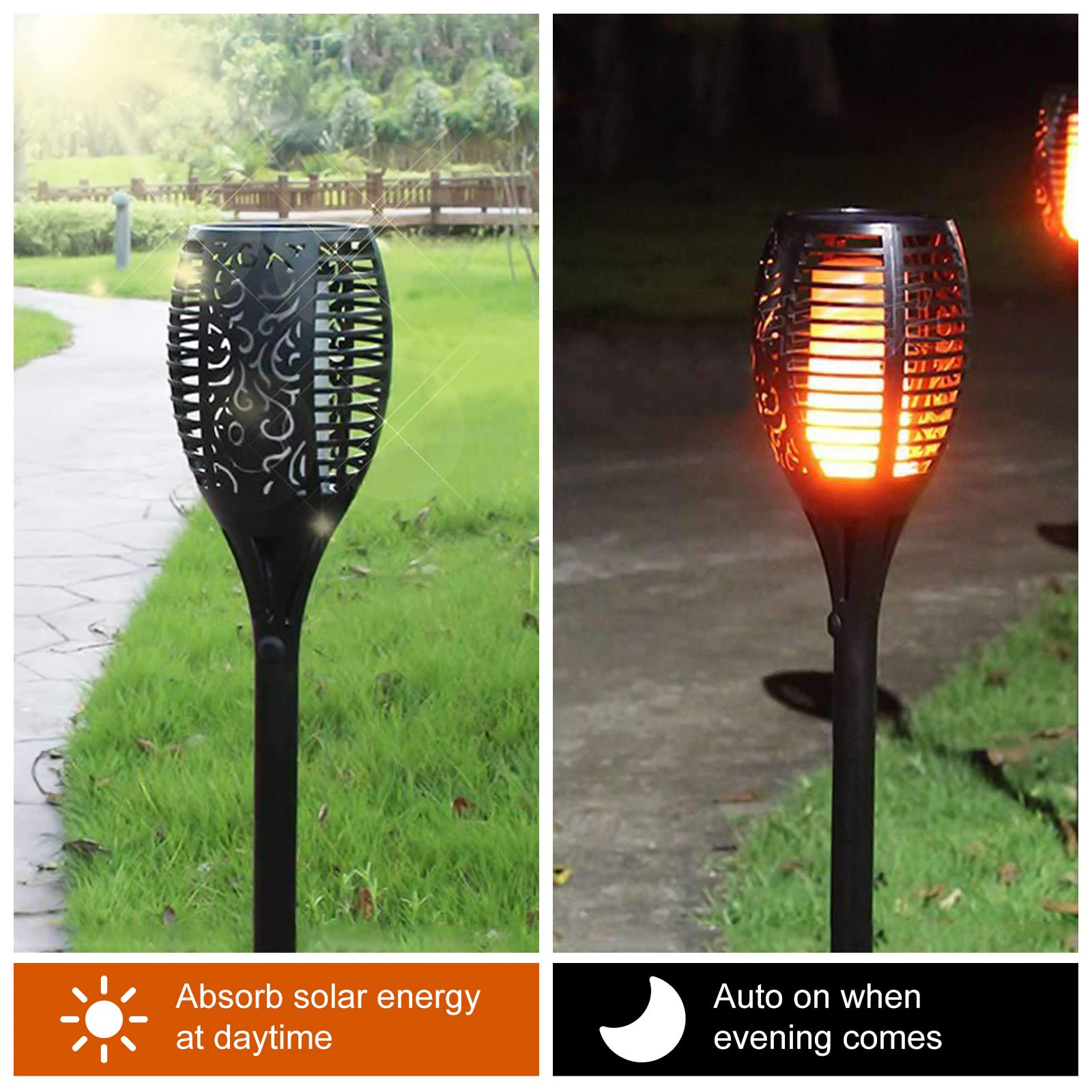CECOMBINE Lot de 2 lámparas solares para jardín - 33 LED - Con soporte de pared - Para exterior - Resistente al agua IP65 - Para exterior, jardín, camino, patio trasero, césped