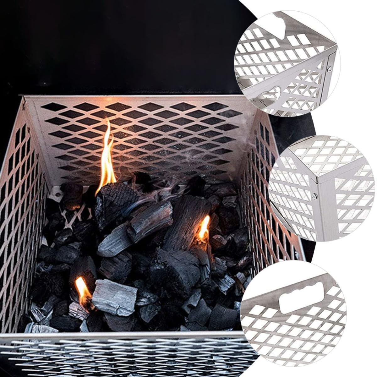 Cesto Carbone in Acciaio Inox per Barbecue, Argento | Capienza Ampia, Facile da Rimuovere e Installare, Calore Uniforme per Uso Esterno