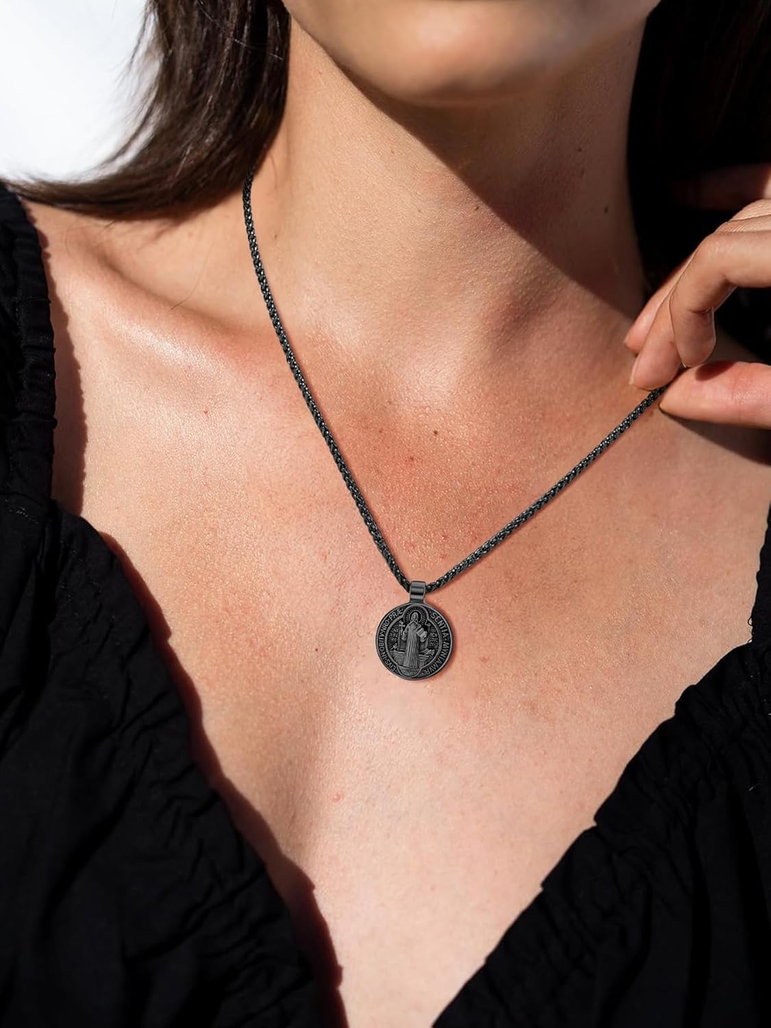 St Benedict Necklace for Men Women, 18K Gold Plated/Black Metal/Stainless Steel Saint Benedict Medal Cross Pendant Religious Catholic Amulet with Gift Box, Diameter 2/3/4CM Option - Image 2