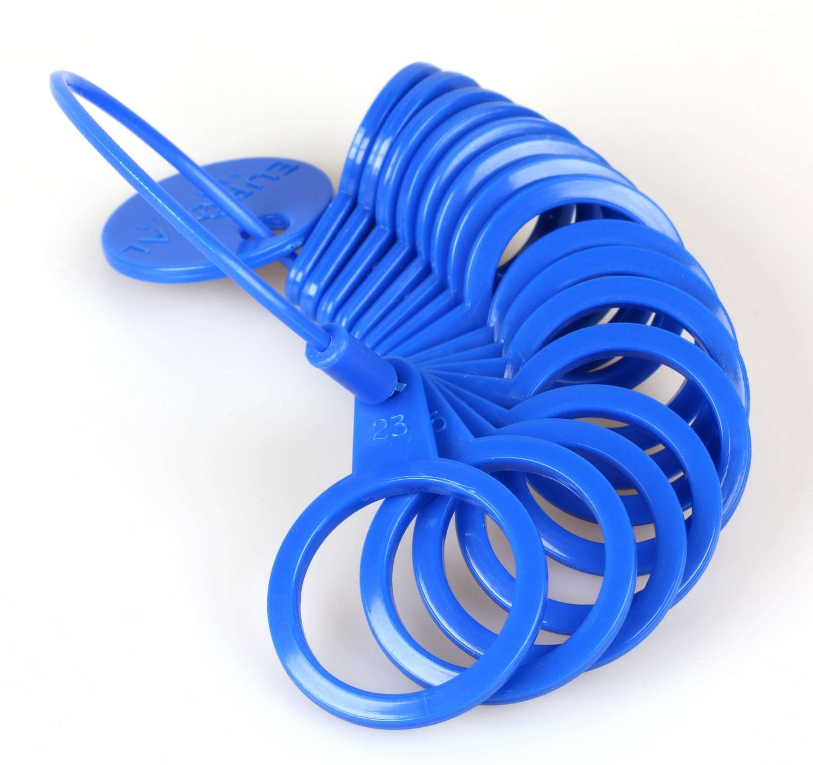 Ringmaß aus Kunststoff, Messgerät für den Durchmesser von Ringen Blau