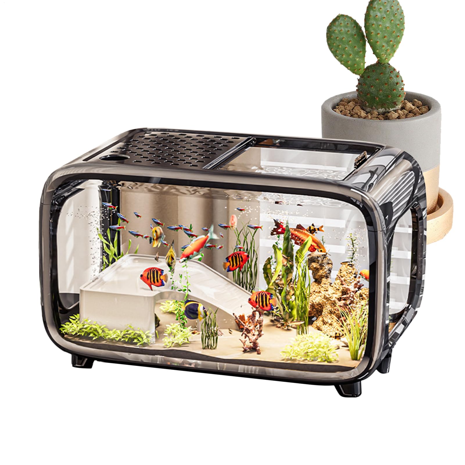 Pecera De Escritorio Cuenco Acrílico Transparente como Hábitat | Acuario Decorativo Pequeño Para Betta Pecera De Transparente, Pequeño Hábitat Para Betta, Caracoles, Gambas Y Tortugas